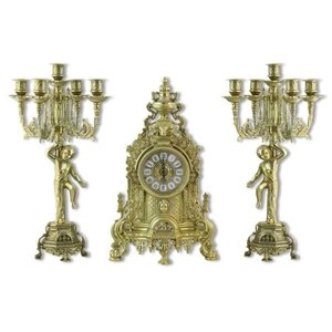 Часы каминные "Стиль Барокко" и 2 канделябра "Купидон" на 5 свечей, цвет золото