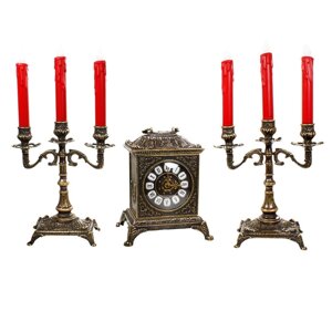 Часы каминные "Сундучок" и 2 канделябра на 3 свечи, цвет антик
