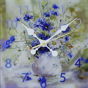 Часы настенные "Нежные Васильки" с кристаллами Swarovski