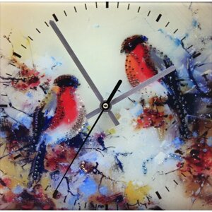 Часы настенные "Пара Снегирей" с кристаллами Swarovski