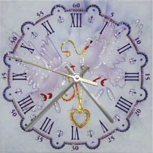 Часы настенные "Свадебные Голубки" с кристаллами Swarovski