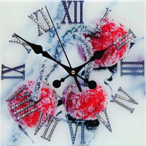 Часы настенные "Вишня под снегом" с кристаллами Swarovski