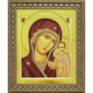 Икона Божией матери "Казанская", желтая с кристаллами Swarovski
