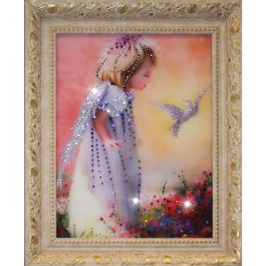 Картина "Ангелочек и голубка" с кристаллами Swarovski