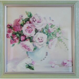 Картина "Чайные Розы для любимой" со стразами Swarovski