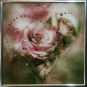 Картина "Цвет сердца - розово-зеленый" со стразами Swarovski