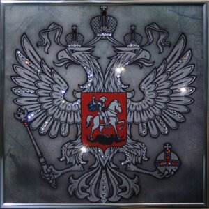 Картина "Герб России на серебряном фоне" со стразами Swarovski