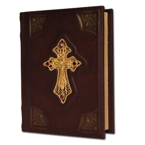 Книга подарочная с золотым крестом и гранатами "Православный Молитвослов"