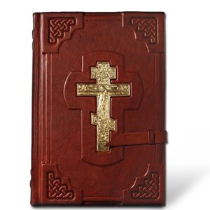 Книга подарочная в кожаном переплете с тиснением "Библия с комментариями"