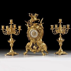Набор "Всадник", часы каминные с маятником, с канделябрами, 3 предмета