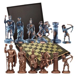 Шахматы "Антик" в кейсе (коричневая доска, фигуры золото и патина), большие