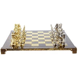Шахматы "Греко-Римские" в кейсе (коричневая доска, фигуры золото-серебро), малые