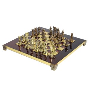 Шахматы "Греко-Римские" в кейсе (красная доска, фигуры золото-бронза), малые
