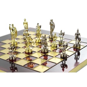 Шахматы "Греко-Римские" в кейсе (красная доска, фигуры золото-серебро), малые