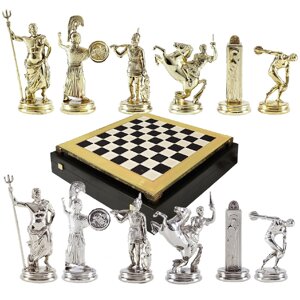 Шахматы "Олимпицы" в кейсе (черно-белая доска, фигуры золото-серебро), средние