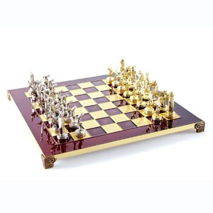 Шахматы "Олимпицы" в кейсе (красная доска, фигуры золото-серебро), средние