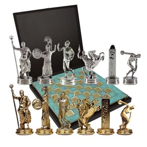 Шахматы "Олимпицы" в кейсе (патиновая доска, фигуры золото-серебро), средние