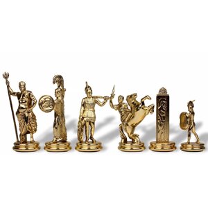 Шахматы "Троянские воины" в кейсе (синяя доска, фигуры золото-бронза), средние
