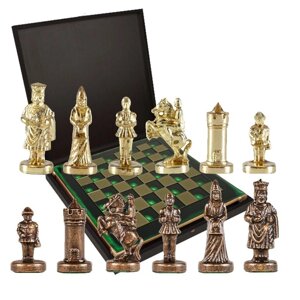 Шахматы "Восточно-Римские" в кейсе (зеленая доска, фигуры золото-бронза), мини