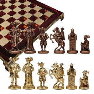 Шахматы "Время меченосцев" в кейсе (красная доска, фигуры золото-бронза), большие