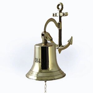 Сувенирная рында "1841" на кронштейне-якоре, корабельный колокол, d 14 см, цвет золото