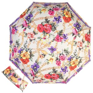 Зонт складной "Цветы и бежевые цепочки"
