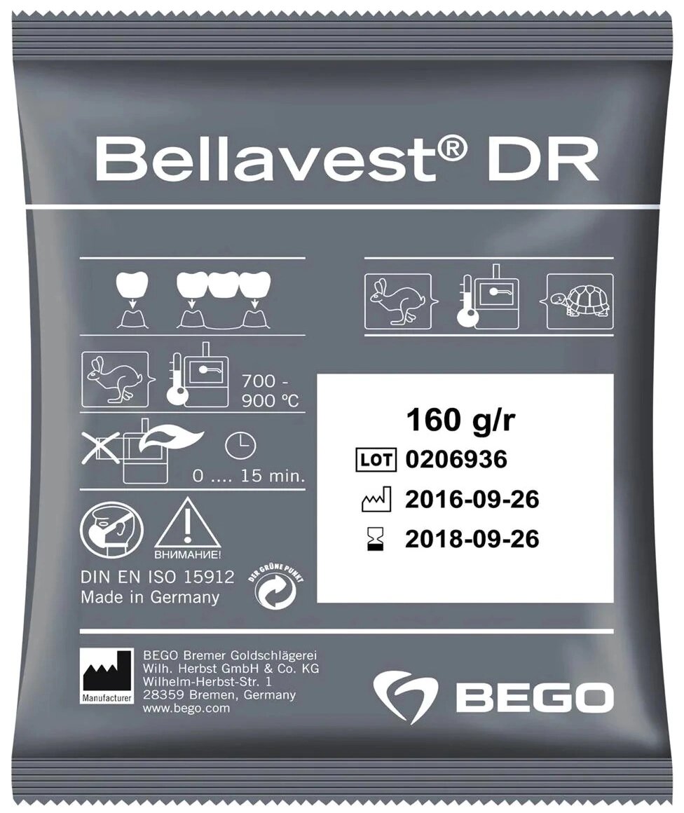 Масса паковочная Bellavest DR для коронок и мостов, пресс-керамики (80х160 г) Bego 54861 от компании Компания "Дентал Си" - фото 1