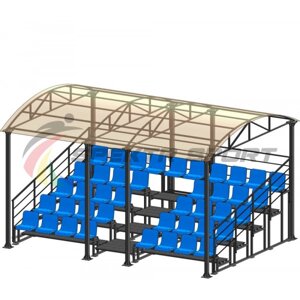 Трибуна для зрителей 5 рядов на 42 места с навесом и перилами
