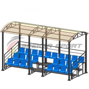 Трибуна для зрителей 3 ряда на 26 мест с навесом и перилами