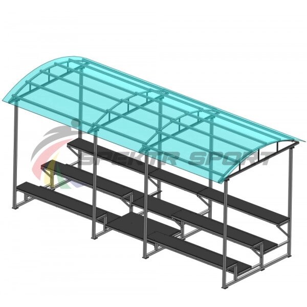 Трибуна для зрителей 3 ряда на 26 мест с навесом (лавки - фанера) от компании ООО Торговая Компания «Старт+» - фото 1