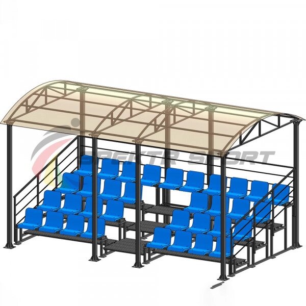 Трибуна для зрителей 4 ряда на 34 места с навесом и перилами от компании ООО Торговая Компания «Старт+» - фото 1