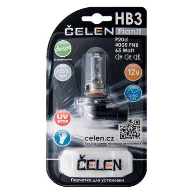 Галогенная лампа CELEN HB3 4005 FNB 12V 65W Halogen Fianit (прозрачная) + 35% Long life, UV-stop, + перчатка от компании Интернет-магазин "1000 рамок" - фото 1