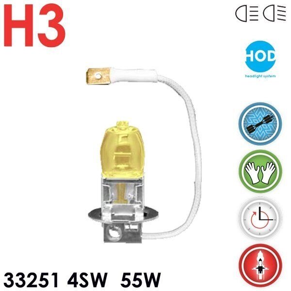 Галогенная лампа CELEN HOD H3 33251 4SW 12V 55W 4 Season (желтая) + 50% яркости, керамический переходник + перчатка от компании Интернет-магазин "1000 рамок" - фото 1