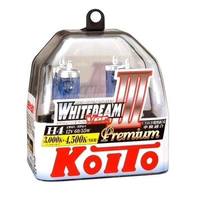 Галогенная лампа Koito Whitebeam Premium H4 12V 60/55W (135/125W) 4500K, комплект от компании Интернет-магазин "1000 рамок" - фото 1