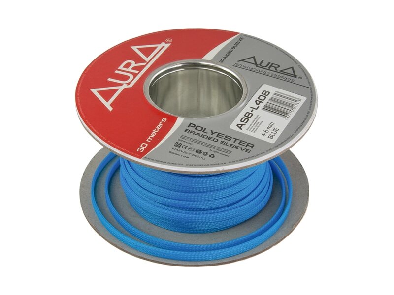 Кабельная оплётка Aura ASB-L408 полиэстер 4-8мм, голубой, 30 метров от компании Интернет-магазин "1000 рамок" - фото 1