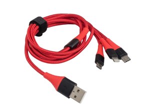 Кабель Aura TPC-U32R USB-micro/USB C/Lighting, 12 В, длина 1,2 м, красный