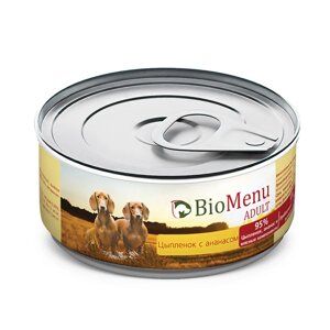 BioMenu ADULT Консервы для собак Цыпленок с Ананасами 95%МЯСО, 100 гр.