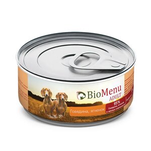 BioMenu ADULT Консервы для собак Говядина/Ягненок 95%МЯСО, 100 гр.