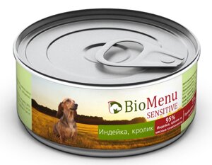 BioMenu SENSITIVE Консервы для собак Индейка/Кролик 95%МЯСО, 100 гр.