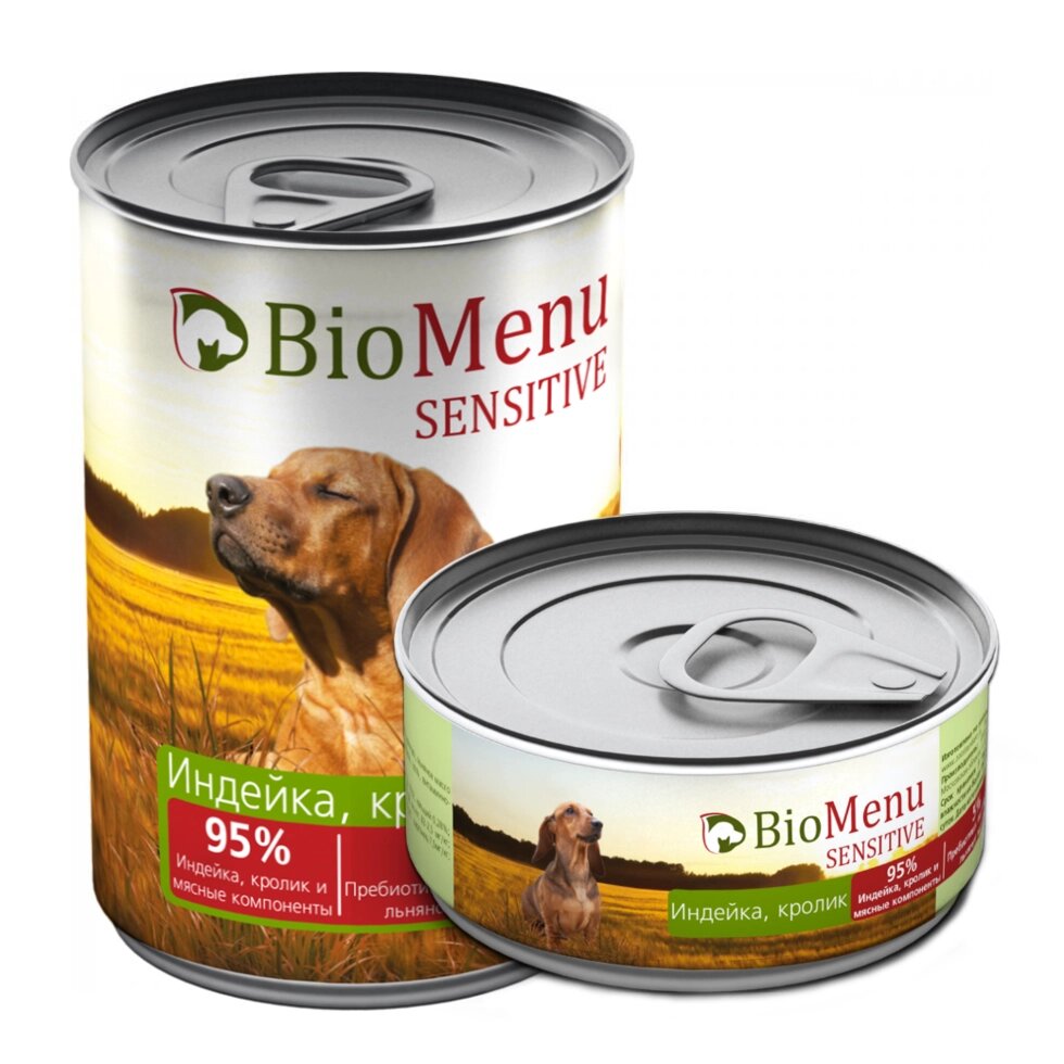 BioMenu SENSITIVE Консервы для собак Индейка/Кролик 95%-МЯСО, 100 гр. от компании Интернет магазин компании ДАЙМОН - ЗООМАРКЕТ - фото 1