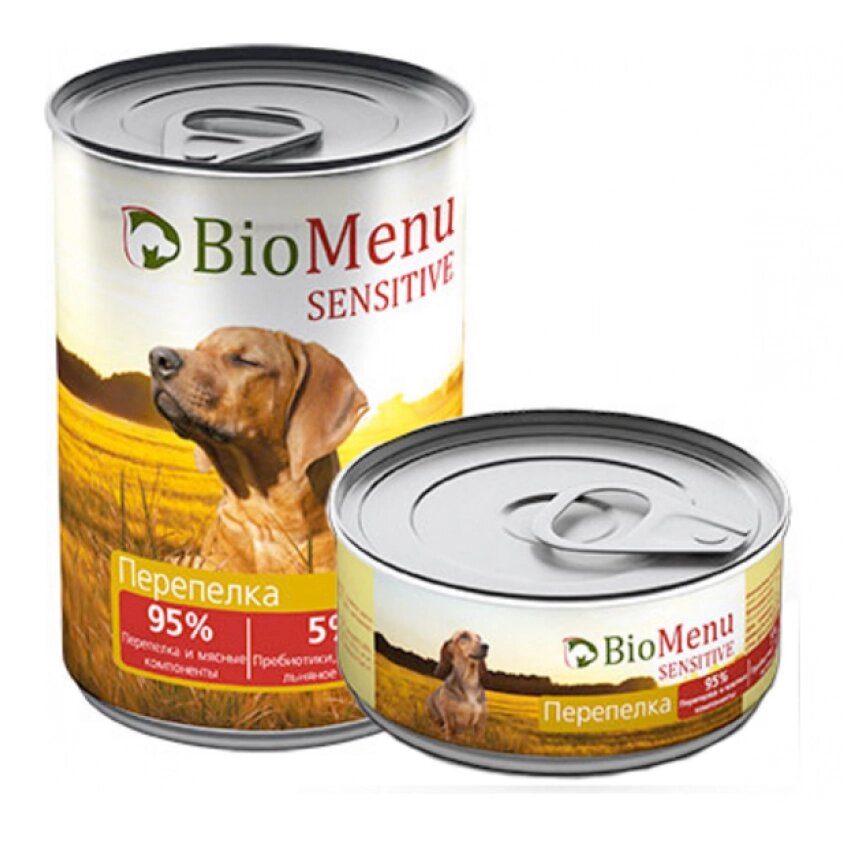 BioMenu SENSITIVE Консервы для собак Перепелка 95%-МЯСО, 100 гр. от компании Интернет магазин компании ДАЙМОН - ЗООМАРКЕТ - фото 1