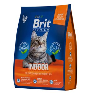 Brit Premium Cat Indoor. Сухой корм премиум-класса с курицей для взрослых кошек домашнего содержания. 400 гр.
