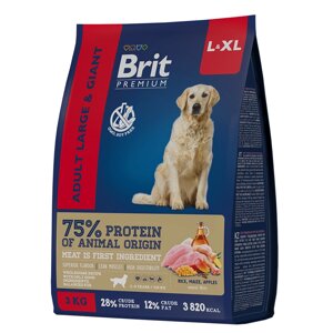 Brit Premium Dog Adult Large and Giant с курицей для взрослых собак крупных и гигантских пород (25–90 кг), 3 кг.
