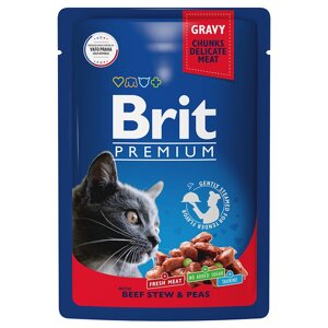 Brit Premium Пауч для взрослых кошек говядина и горошек в соусе 85 гр.