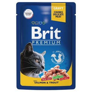 Brit Premium Пауч для взрослых кошек лосось и форель в соусе 85 гр.