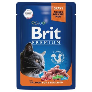 Brit Premium Пауч для взрослых стерилизованных кошек лосось в соусе 85 гр.
