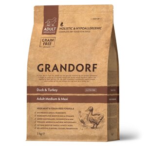 GRANDORF DOG Duck&Turkey MED&MAXI (утка с индейкой для собак всех пород). 3 кг.