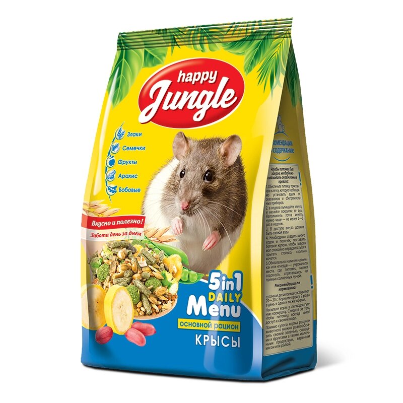 Happy Jungle. Корм для Корм для декоративных крыс, 400 г. от компании Интернет магазин компании ДАЙМОН - ЗООМАРКЕТ - фото 1