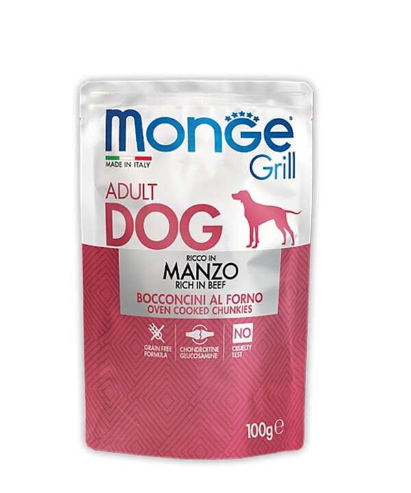 Monge GRILL POUCH MANZO Паучи гриль для взрослых собак с говядиной от компании Интернет магазин компании ДАЙМОН - ЗООМАРКЕТ - фото 1