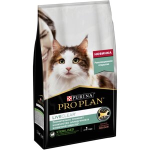 PURINA PROPLAN LIVE CLEAR для стерилизованных кошек и кастрированных котов, с лососем